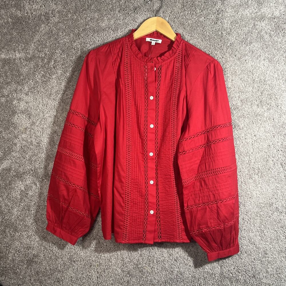 Madewell Crimson Crochet-Trim Button Front Blouse